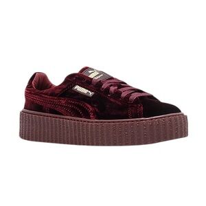 Puma  by Rhianna Fenty X Creepy Velvet Platform Sneakers in Burgundy 8.5